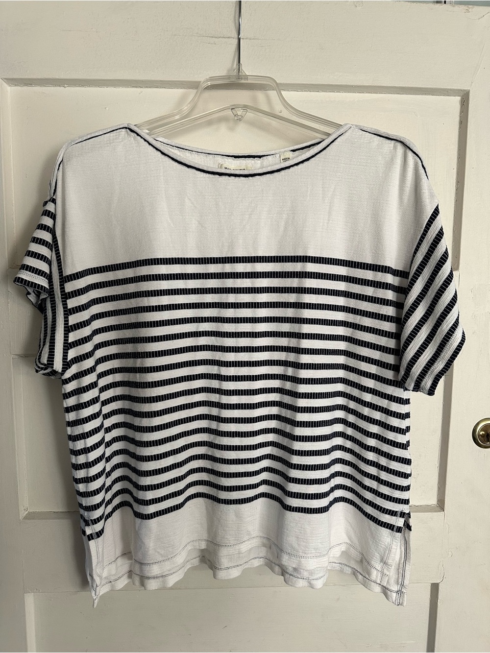 Max Studio Navy and White Striped Knit Top